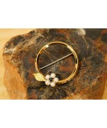 Estate Jewelry Krementz 12KT Gold Filled Pearl Sapphire Flower Circle Br... - £19.54 GBP