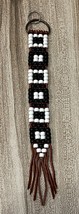 Native American Indian Beaded Keychain Black &amp; White w/ Leather Tassels ... - $23.21