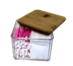 Multi Purpose Cosmetic Organizer with Natural Bamboo Cover 3.75&quot; x 3.75&quot; x 3&quot;H - £7.02 GBP