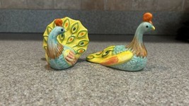 Pier 1 Imports Colourful Ceramic Peacock Figurines Salt &amp; Pepper Shakers... - $8.89 CAD