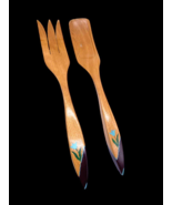 Vintage Salad Bowl Set Serving Utensils Handpainted Tulips Floral Scandi... - $312.18 MXN