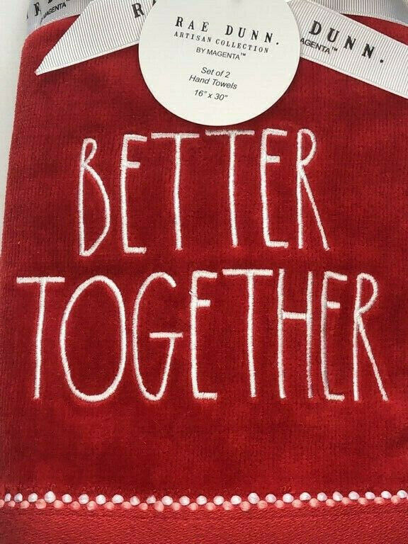 Primary image for Rae Dunn Hand Towels Valentines Day Bath Set of 2 Better Together Embroidered
