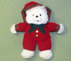 VINTAGE 1993 K MART TEDDY PLUSH CHRISTMAS BEAR 14&quot; RED WHITE STUFFED ANI... - £17.92 GBP