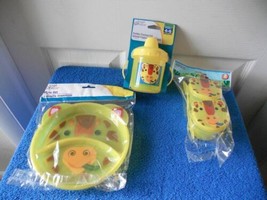 New Giraffe Childrens 3 pc Set Divided Plates Snacks  Cup  - $11.88