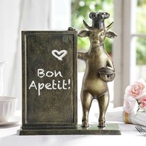 Aluminum Whimsical Bull Cow With Chef Hat Standing By A Menu Board Statu... - $106.99