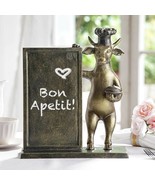 Aluminum Whimsical Bull Cow With Chef Hat Standing By A Menu Board Statu... - $145.69 CAD