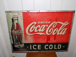 Vintage Drink Coca Cola Ice Cold Embossed Metal Sign - $10,981.90 MXN