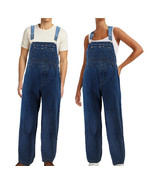 Unisex Adult Blue Straight Leg Bib Buckle Straps Cotton Denim Overall Pants - $42.38 CAD