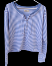 Hollister Blue White Stripe Laceup T-Shirt Tee Shirt Top Sz M Long Sleev... - £10.11 GBP