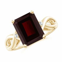 ANGARA Twist Shank Emerald Cut Garnet Statement Ring for Women in 14K Solid Gold - £533.18 GBP