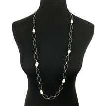 WHITE BAROQUE PEARL and silver-tone oval link necklace - lightweight 37&quot; long - £11.22 GBP