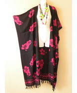 Batik Hibiscus Floral Plus Size Maxi Kimono Cardigan Duster Jacket Beach... - $35.00