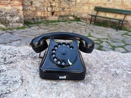 Black bakelite 1950's phone, Iskra ATA 12 vintage rotary landline telephone - $60.00