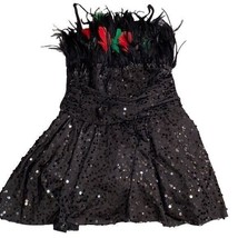 Costume Gallery Small Adult Black Sequin Sparkly Feathered Dress Leotard - £16.61 GBP