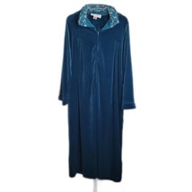 Cinema Etoile Vintage House Coat Velour Dress ~ Sz L ~ Teal Green ~ Pockets - $31.49