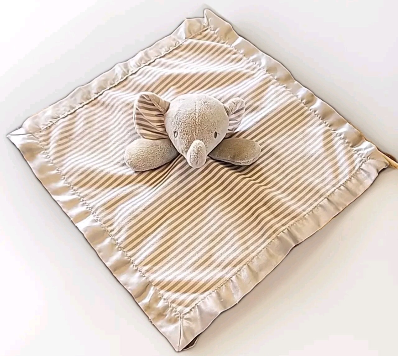 Circo Gray White Striped Elephant Satin Edge Plush Security Blanket Love... - $6.93