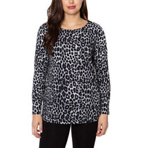 Mario Serrani Womens Crewneck Animal Print Top Gray Leopard Size Medium - $23.93