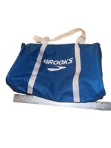 NEW Brooks Running Blue and White Zippered Canvas Gym Duffle Bag Nylon - $11.93