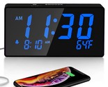 Desk Digital Alarm Clock For Bedroom, Blue 6&quot; Led Display, With Usb Port... - $31.99