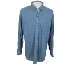 Sutter &amp; Grant vintage Men denim shirt long sleeve pit to pit 26 Large blue 90s - £21.67 GBP