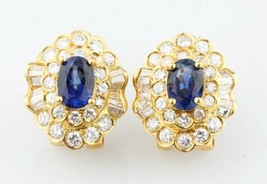 18k Gold Oval Sapphire Huggie Earrings with Double Diamond Bezel TCW = 4 Cts - £5,426.61 GBP