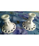 Westmoreland Milk Glass Candle Stick Holder Set of (2) Lattice Edge Whit... - £15.12 GBP