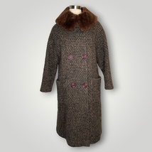 Vintage 1940s Wool Coat Long Shearling Collar Brown Textured Medium Dresses - £190.20 GBP