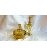 Vintage Glass Amber Perfume Bottle with Stopper and Dresser Box - £116.68 GBP