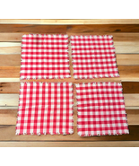 Red Gingham Napkins Set of 4 Tassel Edge Picnic Farmhouse Camping Cotton... - $16.00