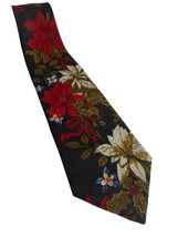 Vintage Poinsettia White Red on black floral Holiday Winter tie necktie - $372.50 MXN