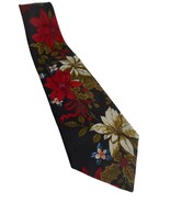 Vintage Poinsettia White Red on black floral Holiday Winter tie necktie - $19.99