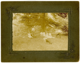 Circa 1890&#39;S Large Cabinet Card Women Men Relaxing Forest Ornate Cardboard Frame - £13.12 GBP