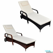 Outdoor Garden Patio Pool Poly Rattan Adjustable Sun Lounger Bed With Cushions - £149.68 GBP