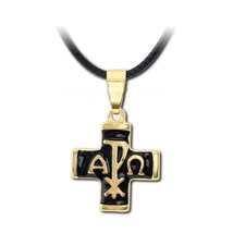 ΑΡΧΩ Traditional Byzantine Greek Black Enamel Pectoral Cross Necklace Pe... - $220.77 MXN