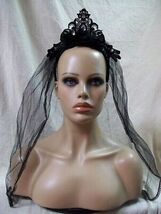 Black Gothic Baroque Tiara Headband Veil Bride Widow Day of Dead Vampire... - $19.28 CAD