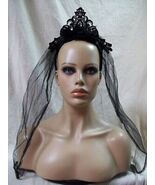 Black Gothic Baroque Tiara Headband Veil Bride Widow Day of Dead Vampire... - €11,85 EUR