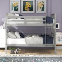 Full over Full Bunk Bed with Ladder for Bedroom, Guest Room Furniture-Gray - £410.35 GBP