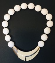 VINTAGE Signed TRIFARI Cream ENAMEL Statement NECKLACE Flat White BEADS ... - £17.43 GBP