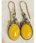 Vintage 925 Sterling Silver Art Nouveau Egg Yolk Amber Drop Earring stamped - $1,763.02 MXN
