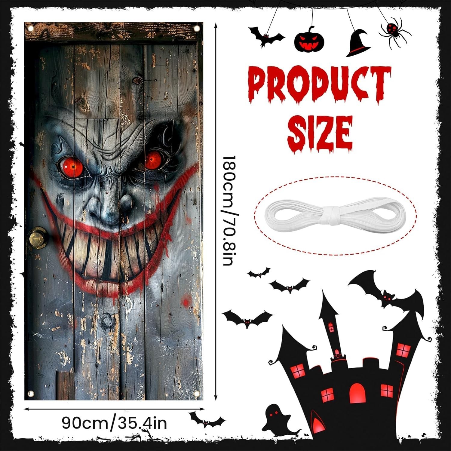 Halloween Door Cover Decorations, Grey Wooden Scary Clown Happy Halloween Door C Item image 2