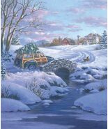 36&quot; X 44&quot; Panel Winter Snow Fun Old Antique Car Blue Cotton Fabric D585.50 - $273.10 MXN
