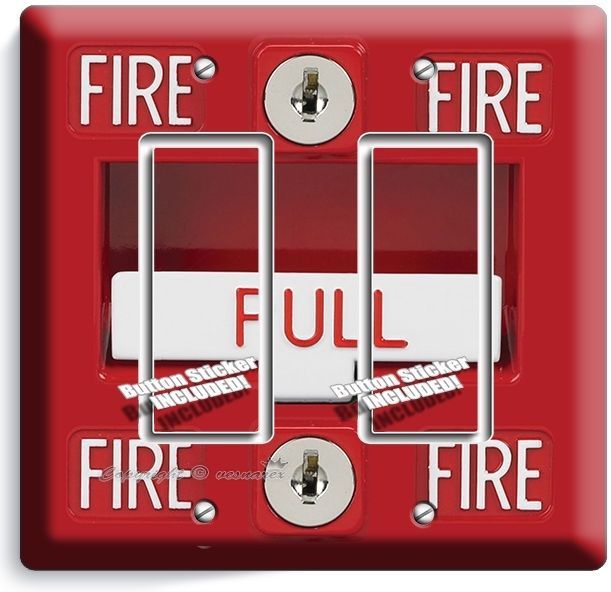 FIRE ALARM PULL DOWN DOUBLE GFCI LIGHT SWITCH WALL PLATE COVER ROOM GARAGE DECOR