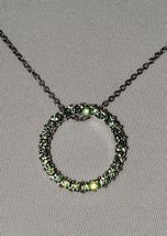 AVON Silver August Peridot LIGHT GREEN Rhinestone Circle Pendant 16&quot; Necklace - £12.66 GBP