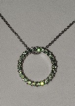 AVON Silver August Peridot LIGHT GREEN Rhinestone Circle Pendant 16&quot; Nec... - £12.63 GBP