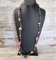 Vintage Necklace - Long &amp; Multicolored Beaded Necklace - £9.58 GBP