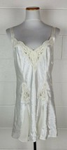 Victoria&#39;s Secret White Satin Chemise Lingerie Slip Nightie Lace Beaded L - £44.63 GBP