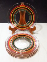 6 Vtg Glass Fiesta Go Along Striped Ring Band Red Yellow Green Black Plates 8.25 - £56.77 GBP