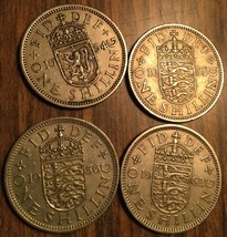 1954 1955 1956 1962 Lot Of 4 Uk Gb Great Britain Shilling Coins - £3.05 GBP