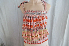 Rachel Zoe top tank tie  smocked Small red white floral  resort cruise New - $18.57