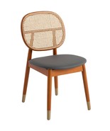 LeisureMod Grey Mid-Century Modern Wicker Accent Side Chair with Leather Seat an - $289.10